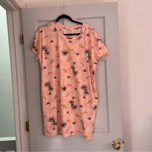 Pink Tropical Print T-Shirt Dress Pajama Nightgown